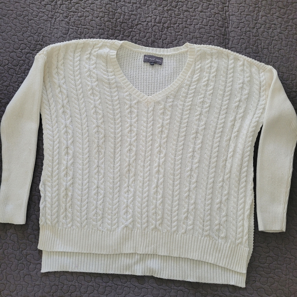 Michael Stars White Cable knit Light Weight Sweater Size M